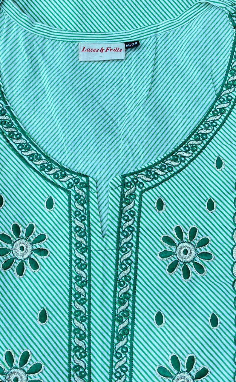 Green Embroidery Kurti With Pant And Dupatta Set.Pure Versatile Cotton. | Laces and Frills - Laces and Frills