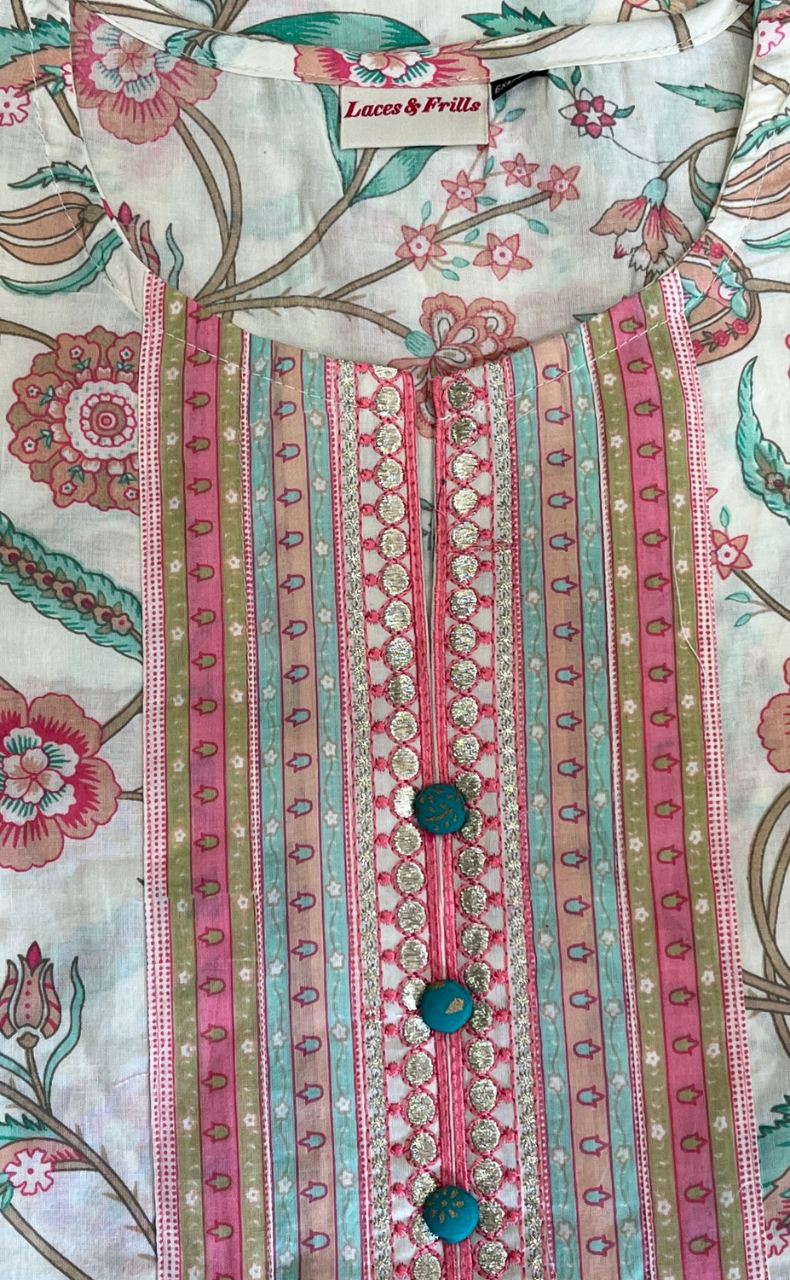Peach Garden Jaipur Cotton Kurti With Pant And Dupatta Set. Pure Versatile Cotton. | Laces and Frills