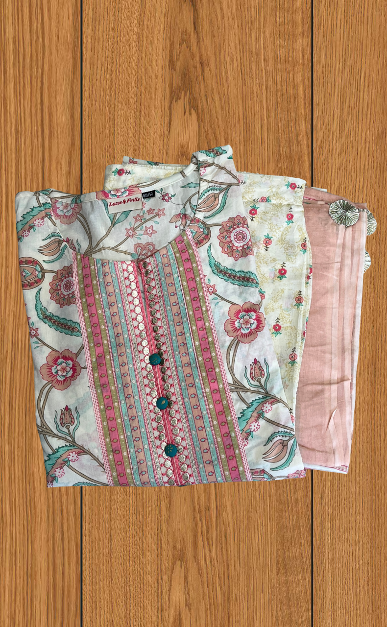 Peach Garden Jaipur Cotton Kurti With Pant And Dupatta Set. Pure Versatile Cotton. | Laces and Frills