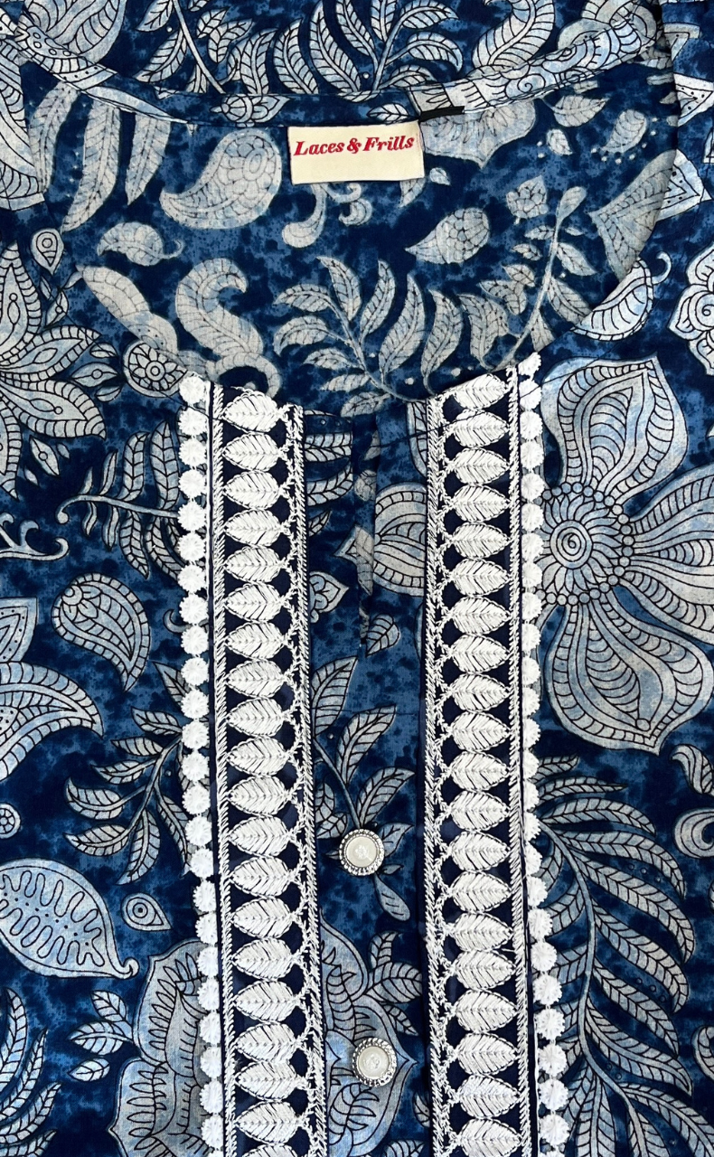 Blue Garden Jaipur Cotton Kurti With Pant And Dupatta Set. Pure Versatile Cotton. | Laces and Frills