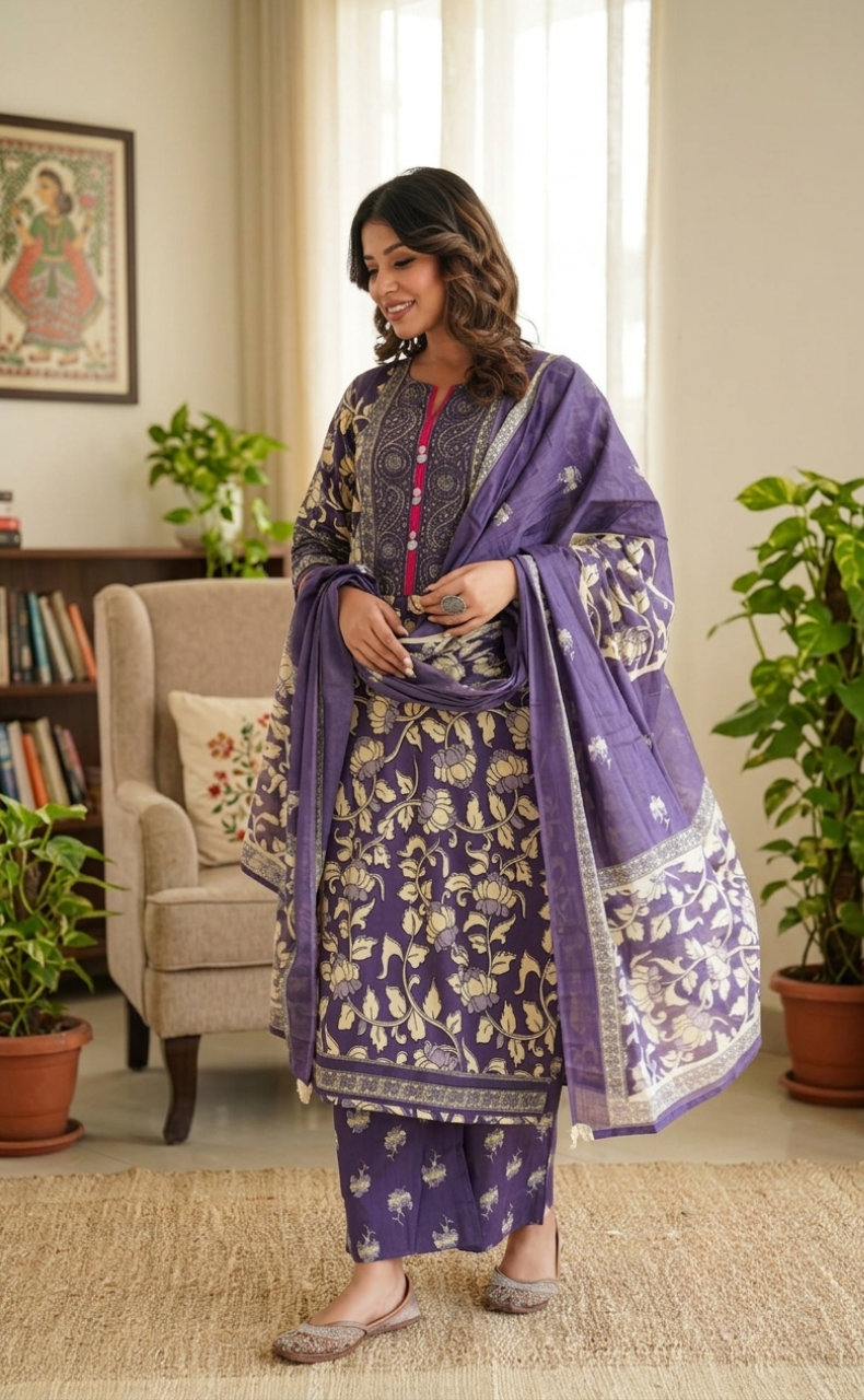 Violet Garden Jaipur Cotton Kurti With Pant And Dupatta Set. Pure Versatile Cotton. | Laces and Frills