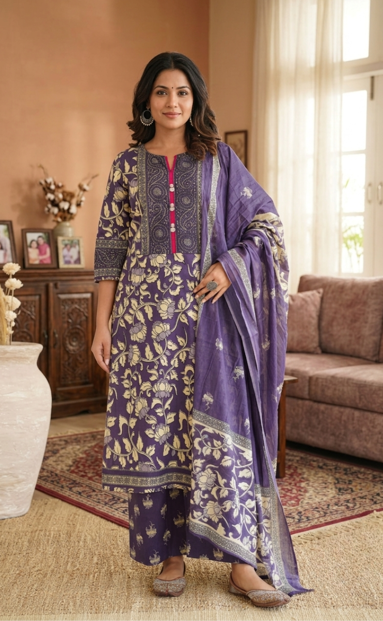 Violet Garden Jaipur Cotton Kurti With Pant And Dupatta Set. Pure Versatile Cotton. | Laces and Frills