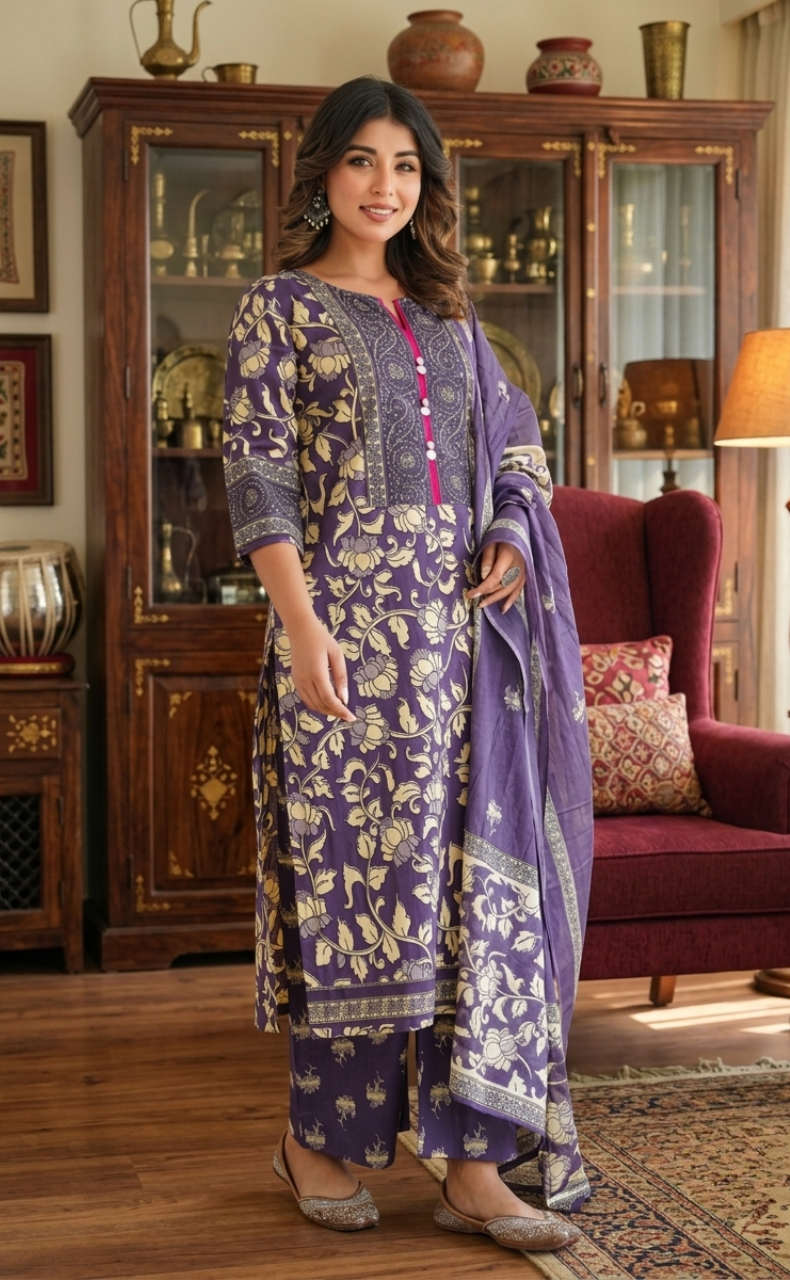 Violet Garden Jaipur Cotton Kurti With Pant And Dupatta Set. Pure Versatile Cotton. | Laces and Frills