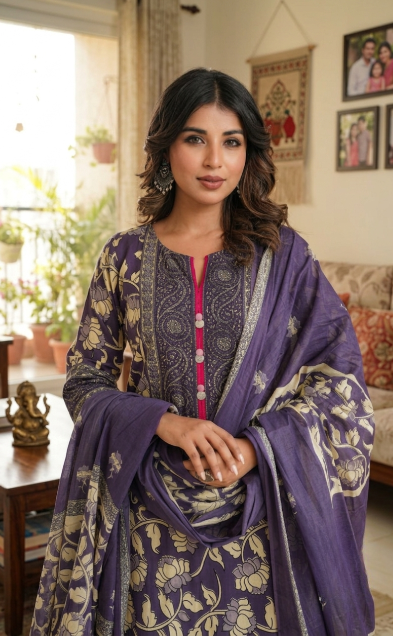 Violet Garden Jaipur Cotton Kurti With Pant And Dupatta Set. Pure Versatile Cotton. | Laces and Frills