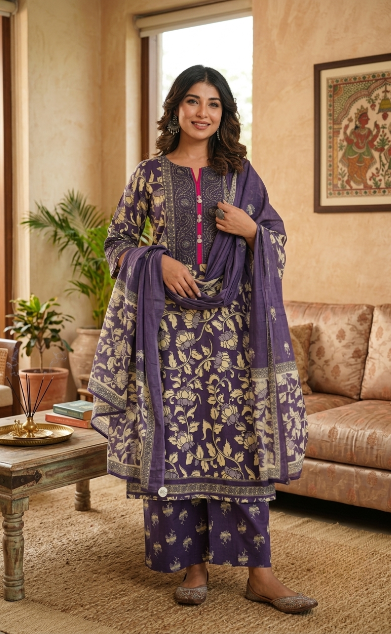 Violet Garden Jaipur Cotton Kurti With Pant And Dupatta Set. Pure Versatile Cotton. | Laces and Frills