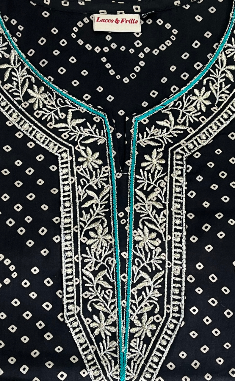 Black Bandini Jaipur Cotton Kurti With Pant And Dupatta Set. Pure Versatile Cotton. | Laces and Frills