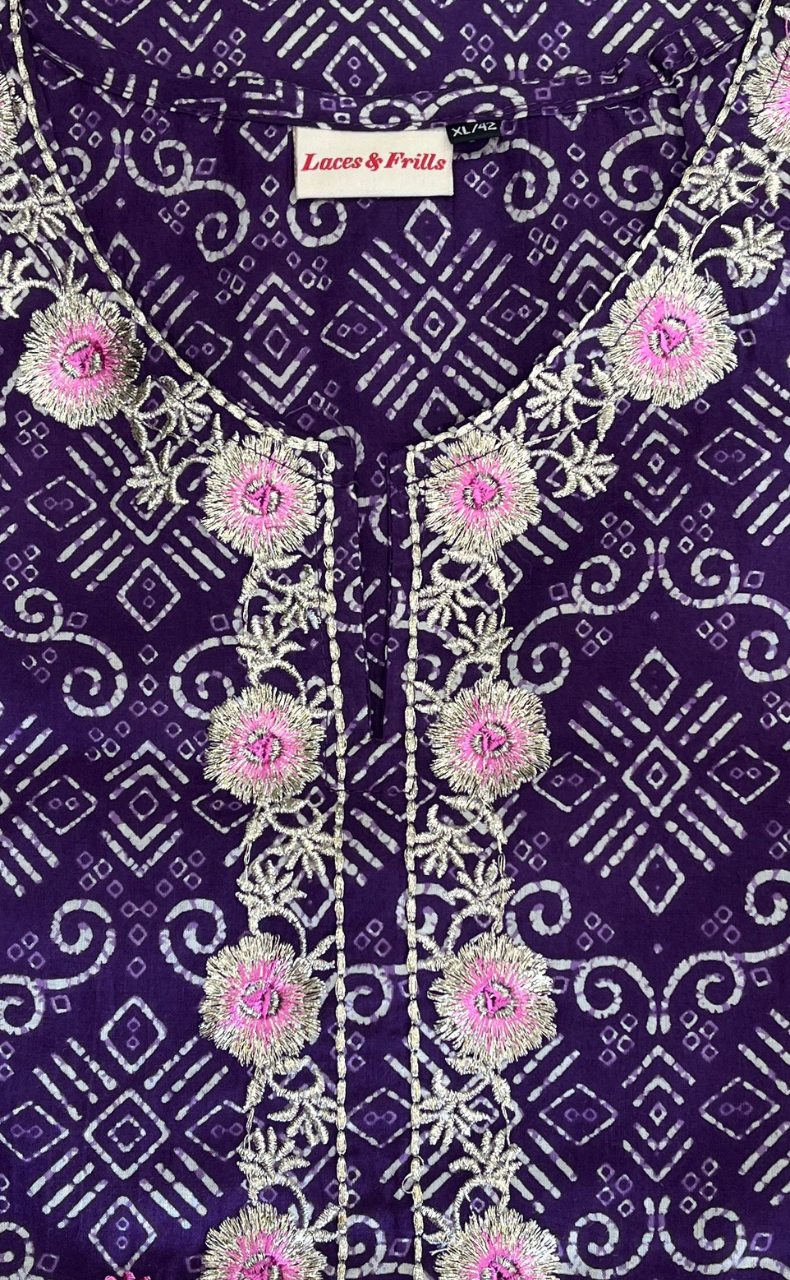 Violet Abstract Jaipur Cotton Kurti With Pant And Dupatta Set. Pure Versatile Cotton. | Laces and Frills