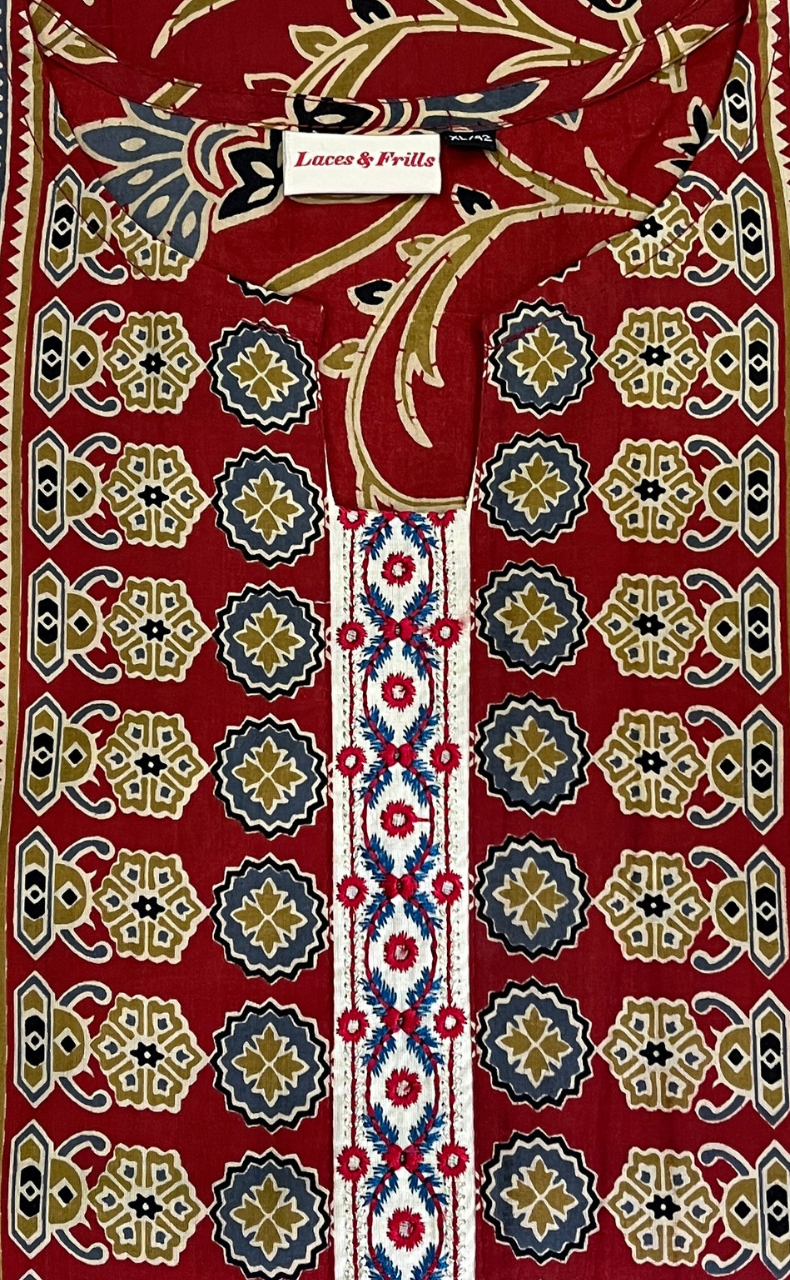 Maroon Garden Jaipur Cotton Kurti With Pant And Dupatta Set. Pure Versatile Cotton. | Laces and Frills
