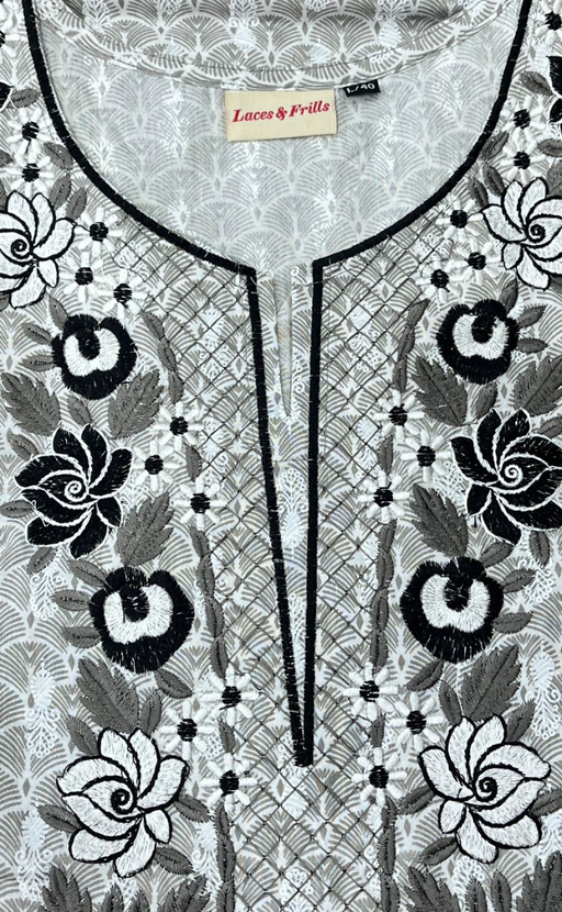 Grey Embroidery Kurti With Pant And Dupatta Set.Pure Versatile Cotton. | Laces and Frills - Laces and Frills
