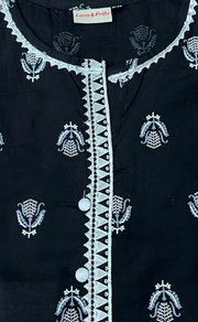 Black Motif Kurti With Pant And Dupatta Set  .Pure Versatile Cotton. | Laces and Frills - Laces and Frills