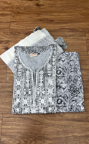 Grey Garden Kurti With Pant And Dupatta Set  .Pure Versatile Cotton. | Laces and Frills - Laces and Frills