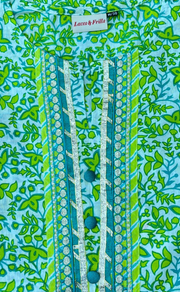 Green Garden Kurti With Pant And Dupatta Set  .Pure Versatile Cotton. | Laces and Frills - Laces and Frills
