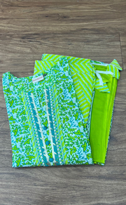 Green Garden Kurti With Pant And Dupatta Set  .Pure Versatile Cotton. | Laces and Frills - Laces and Frills