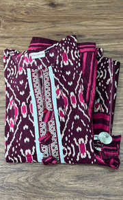 Dark Maroon Ikkat Kurti With Pant And Dupatta Set  .Pure Versatile Cotton. | Laces and Frills - Laces and Frills