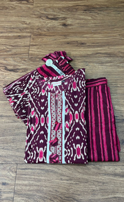 Dark Maroon Ikkat Kurti With Pant And Dupatta Set  .Pure Versatile Cotton. | Laces and Frills - Laces and Frills