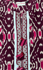 Dark Maroon Ikkat Kurti With Pant And Dupatta Set  .Pure Versatile Cotton. | Laces and Frills - Laces and Frills