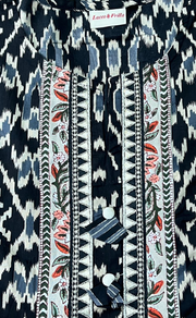 Black Ikkat Jaipur Cotton Kurti With Pant And Mul Mul Dupatta Set  .Pure Versatile Cotton. | Laces and Frills - Laces and Frills