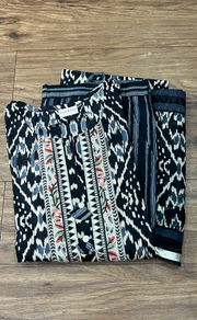 Black Ikkat Jaipur Cotton Kurti With Pant And Mul Mul Dupatta Set  .Pure Versatile Cotton. | Laces and Frills - Laces and Frills