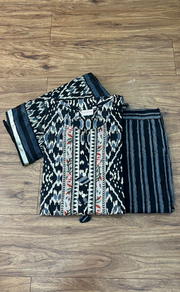 Black Ikkat Jaipur Cotton Kurti With Pant And Mul Mul Dupatta Set  .Pure Versatile Cotton. | Laces and Frills - Laces and Frills