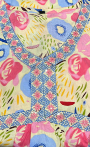 Off White/Cream Floral Kurti With Pant And Dupatta Set. Versatile Muslin. | Laces and Frills - Laces and Frills