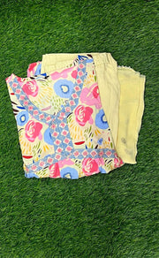 Off White/Cream Floral Kurti With Pant And Dupatta Set. Versatile Muslin. | Laces and Frills - Laces and Frills