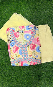 Off White/Cream Floral Kurti With Pant And Dupatta Set. Versatile Muslin. | Laces and Frills - Laces and Frills