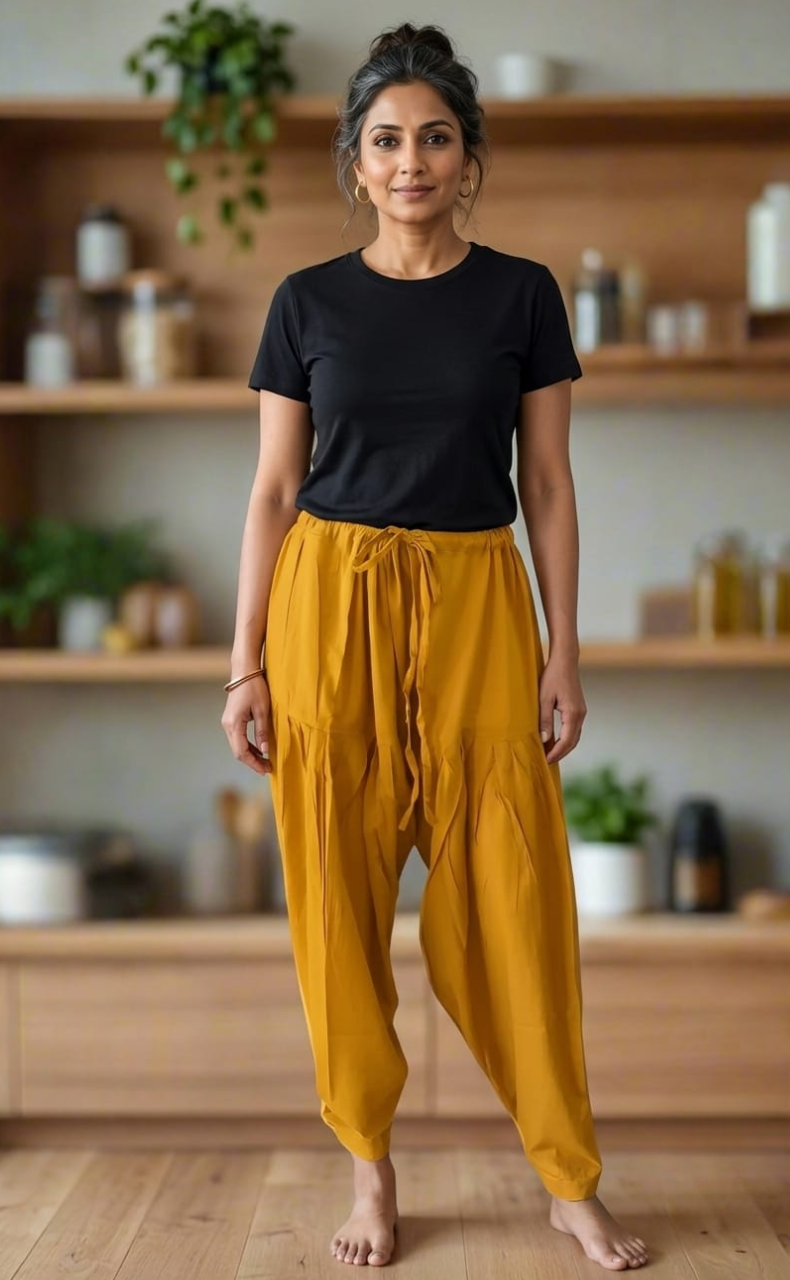 Mustard Yellow Pure Cotton Free Size Salwar Bottom. Pure Durable Cotton | Laces and Frills