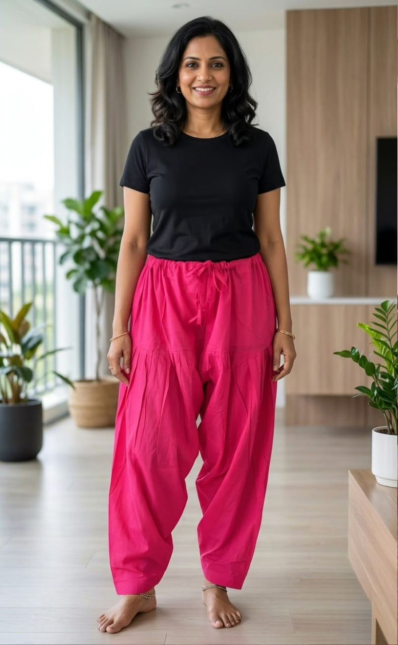 Pink Pure Cotton Free Size Salwar Bottom. Pure Durable Cotton | Laces and Frills