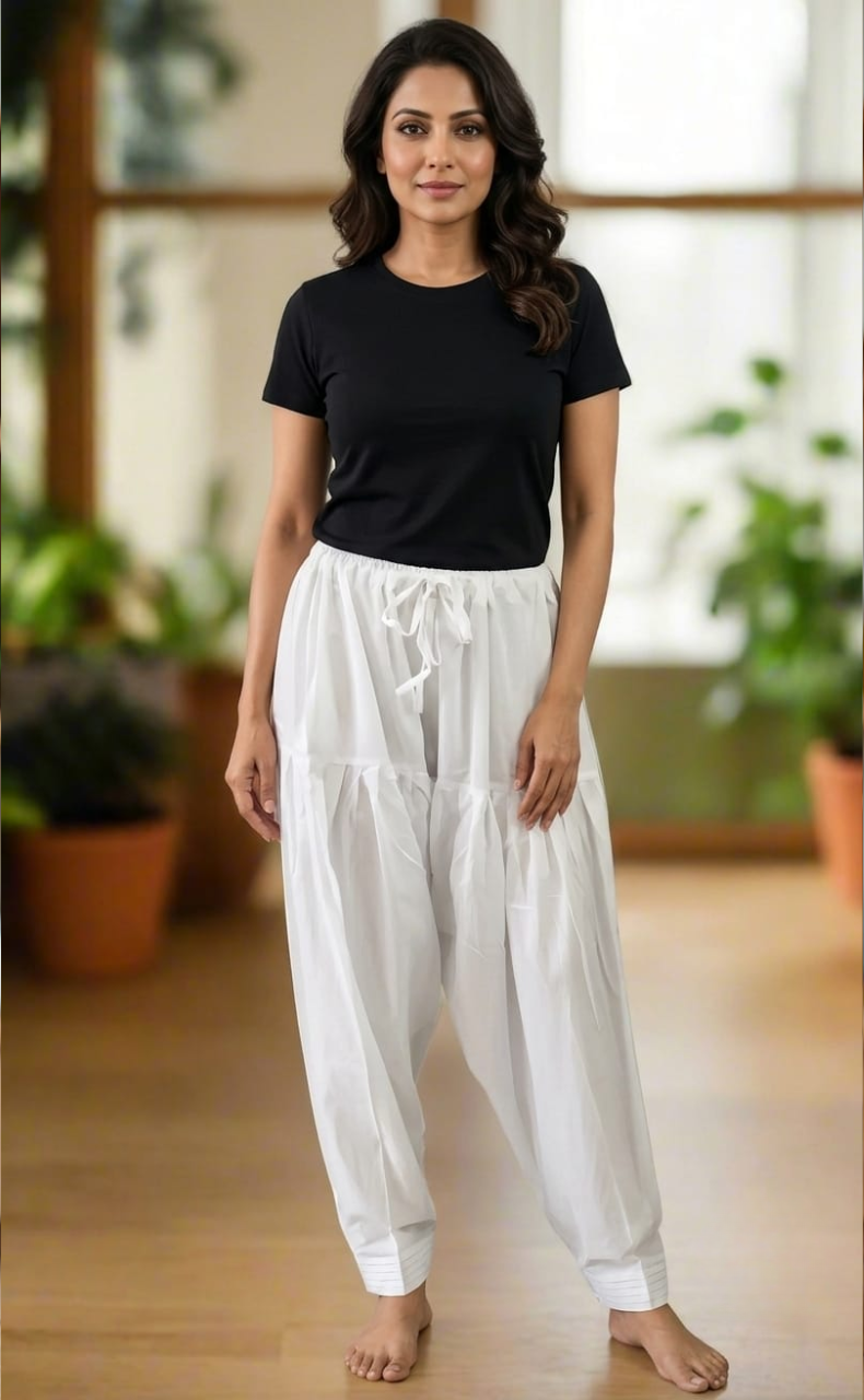 White Pure Cotton Free Size Salwar Bottom . Pure Durable Cotton | Laces and Frills