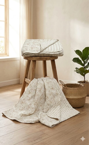 Blanket | Dohar. Cream Floral soft & Cozy. Two Pc Single bed | Laces and Frills - Laces and Frills