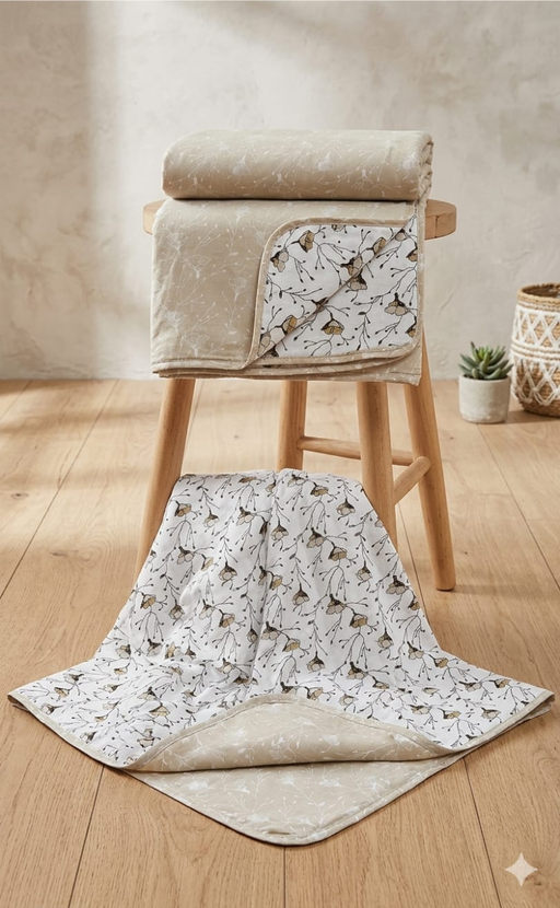 Blanket | Dohar. Beige Flora soft & Cozy. Two Pc Single bed | Laces and Frills - Laces and Frills