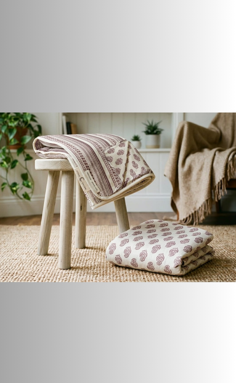 Blanket | Dohar. Maroon Leafy soft & Cozy. Two Pc Single bed | Laces and Frills - Laces and Frills