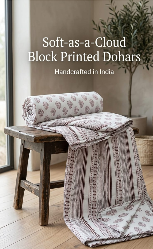 Blanket | Dohar. Maroon Leafy soft & Cozy. Two Pc Single bed | Laces and Frills - Laces and Frills