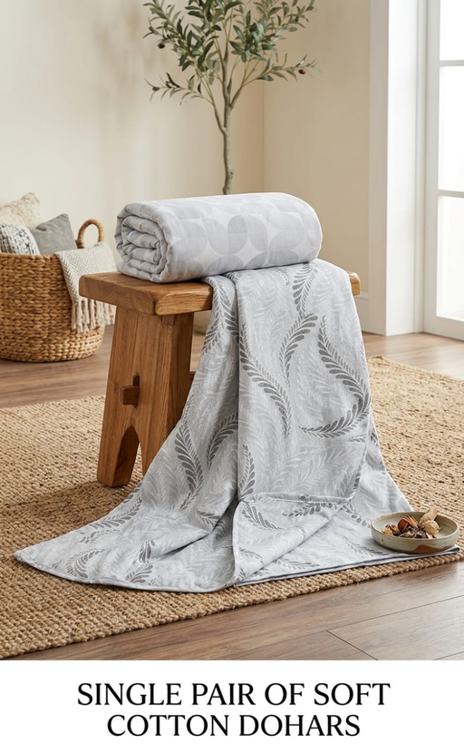 Blanket | Dohar. Grey Leafy soft & Cozy. Two Pc Single bed | Laces and Frills - Laces and Frills
