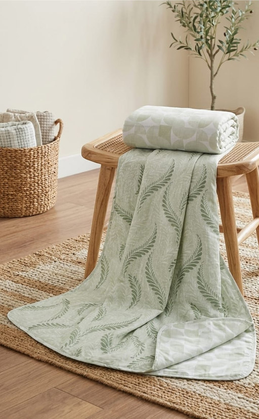 Blanket | Dohar. Green Leafy soft & Cozy. Two Pc Single bed | Laces and Frills - Laces and Frills