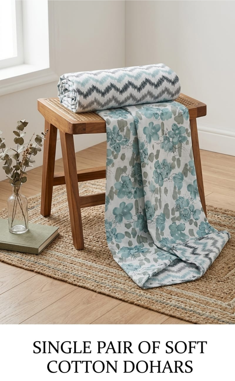 Blanket | Dohar. Sea Green Flora soft & Cozy. Two Pc Single bed | Laces and Frills - Laces and Frills