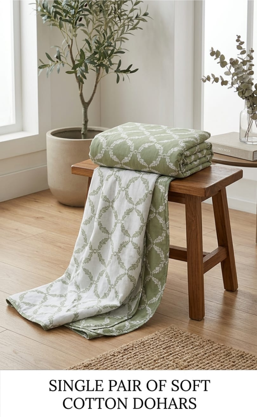 Blanket | Dohar. Pista Green Leafy soft & Cozy. Two Pc Single bed | Laces and Frills - Laces and Frills