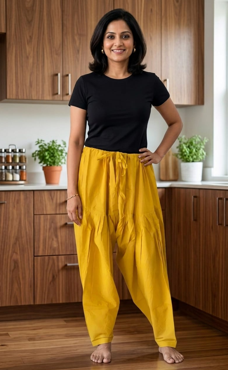 Leaf Yellow Pure Cotton Free Size Salwar Bottom. Pure Durable Cotton | Laces and Frills