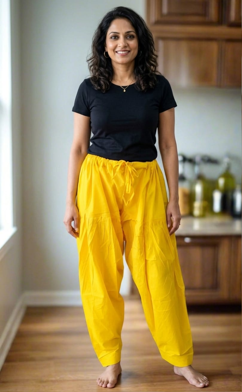 Lemon Yellow Pure Cotton Free Size Salwar Bottom. Pure Durable Cotton | Laces and Frills