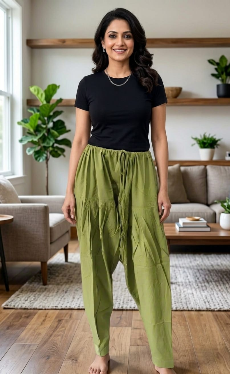 Olive Green Pure Cotton Free Size Salwar Bottom. Pure Durable Cotton | Laces and Frills