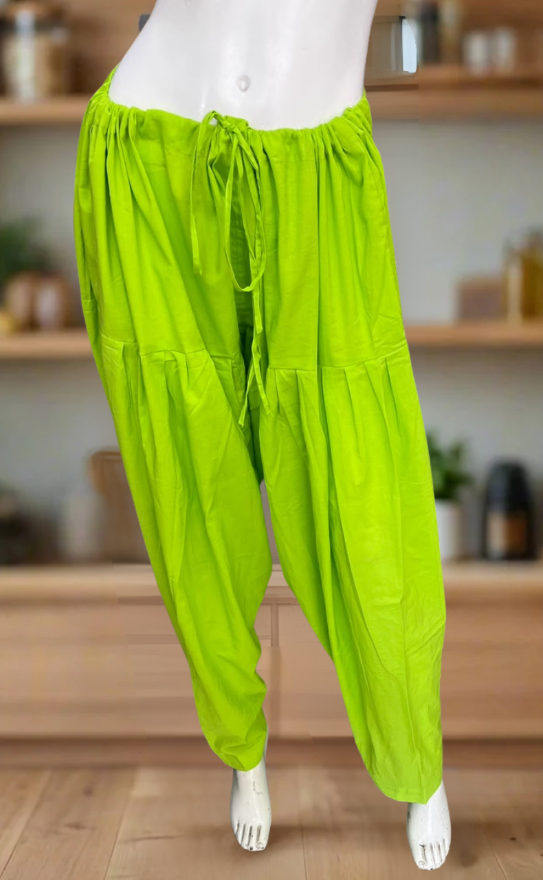 Parrot Green Pure Cotton Free Size Salwar Bottom . Pure Durable Cotton | Laces and Frills