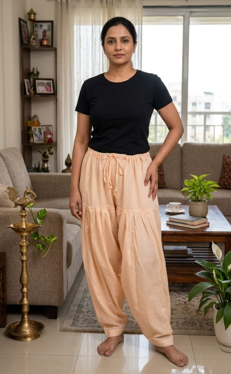 Light Peach Pure Cotton Free Size Salwar Bottom . Pure Durable Cotton | Laces and Frills