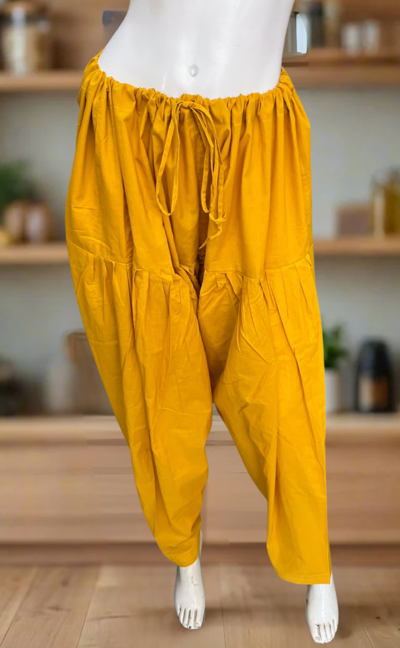 Yellow Pure Cotton Free Size Salwar Bottom . Pure Durable Cotton | Laces and Frills