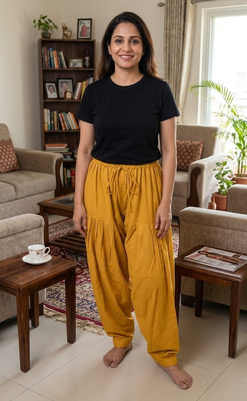 Yellow Pure Cotton Free Size Salwar Bottom . Pure Durable Cotton | Laces and Frills