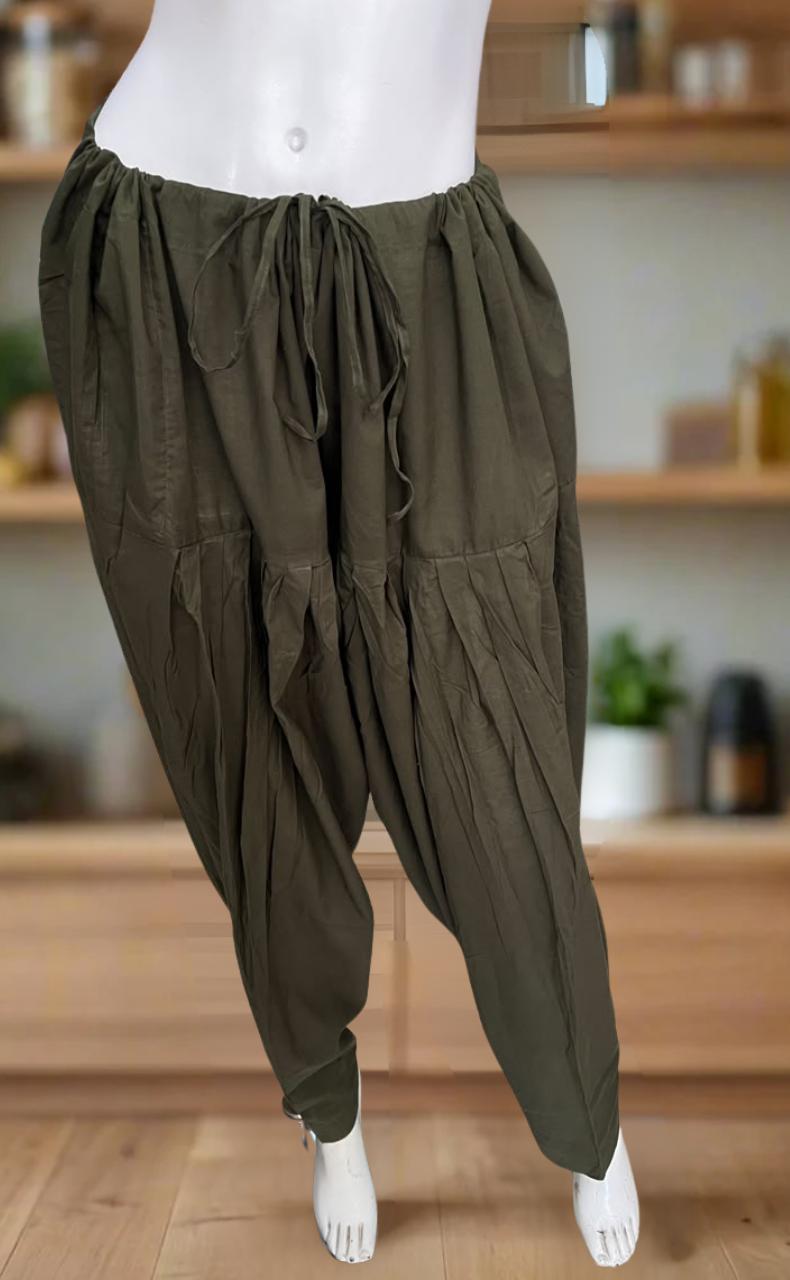Military Green Pure Cotton Free Size Salwar Bottom . Pure Durable Cotton | Laces and Frills