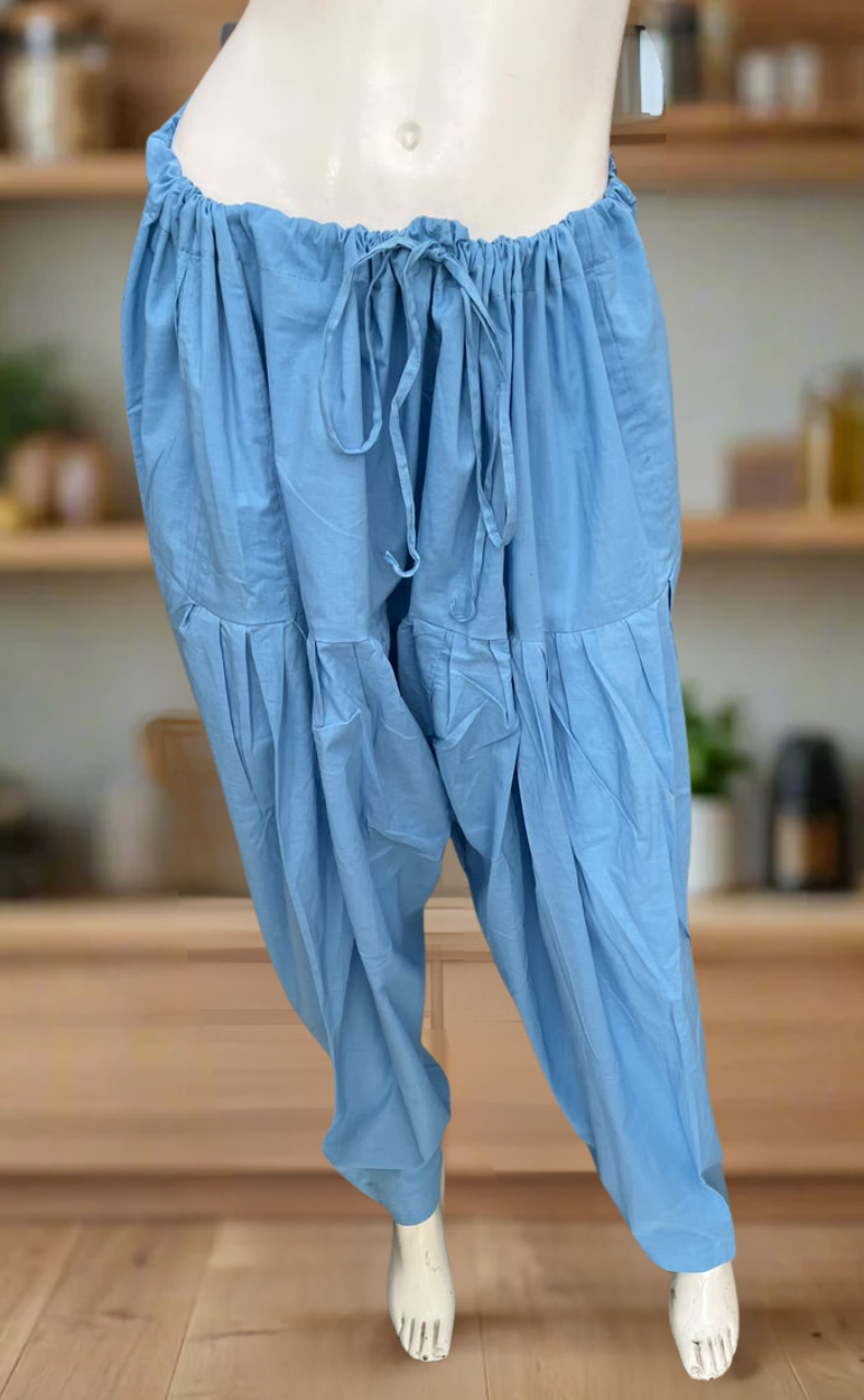 Powder Blue Pure Cotton Free Size Salwar Bottom . Pure Durable Cotton | Laces and Frills