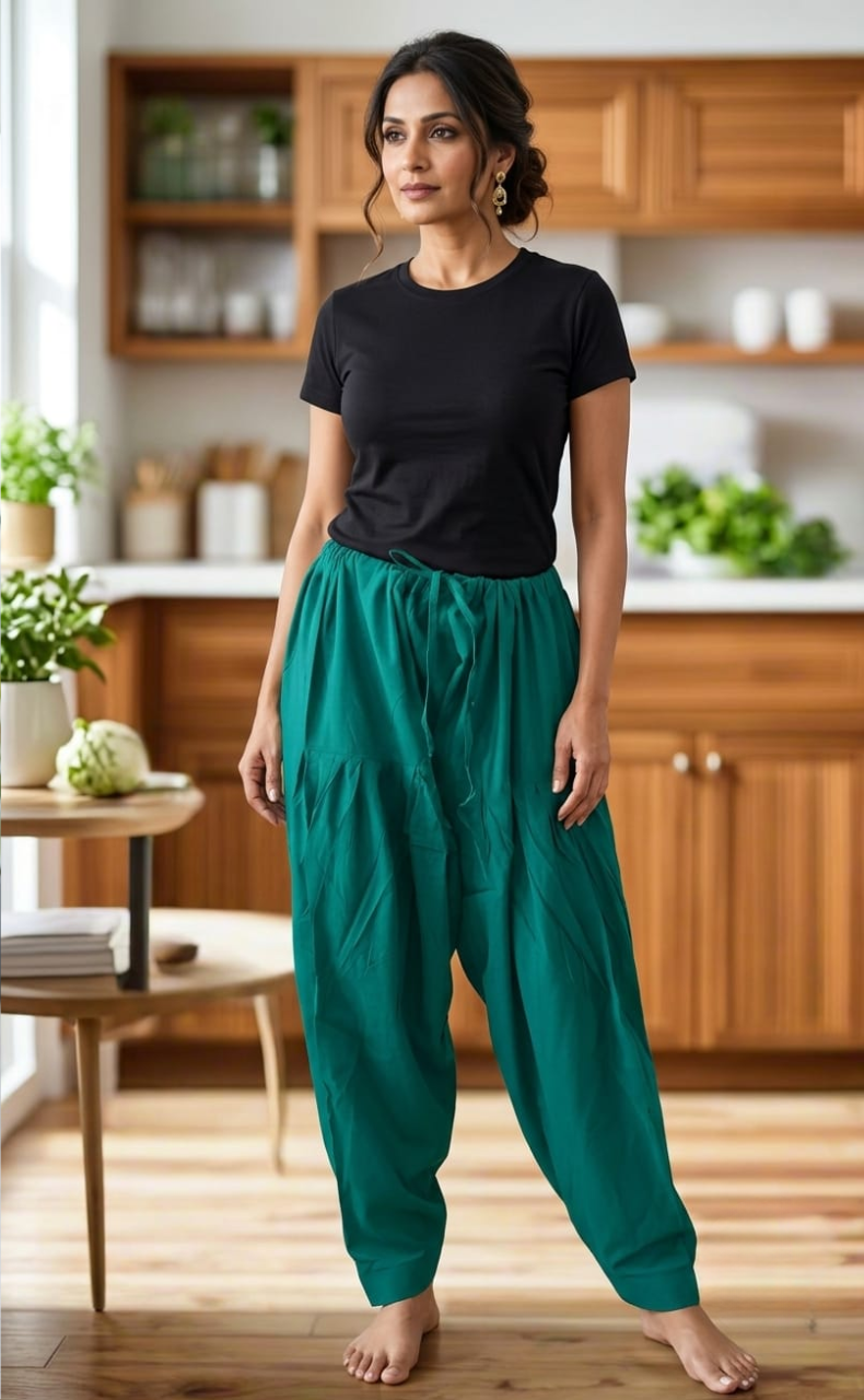 Teal Green Pure Cotton Free Size Salwar Bottom. Pure Durable Cotton | Laces and Frills