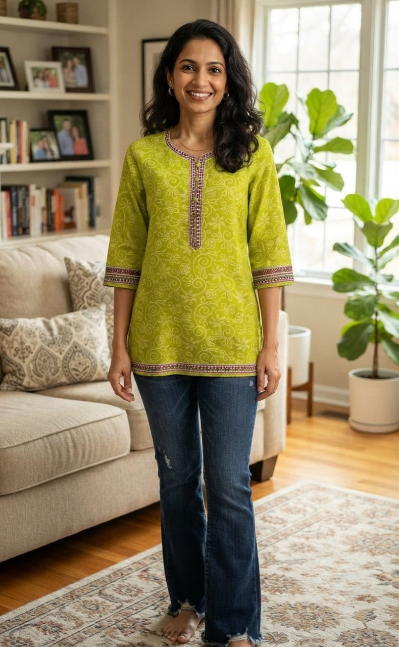 Green Bandini Jaipuri Cotton Short Kurti. Pure Versatile Cotton. | Laces and Frills