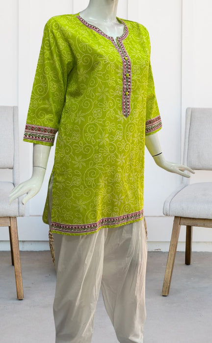 Green Bandini Jaipuri Cotton Short Kurti. Pure Versatile Cotton. | Laces and Frills - Laces and Frills