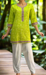 Green Bandini Jaipuri Cotton Short Kurti. Pure Versatile Cotton. | Laces and Frills